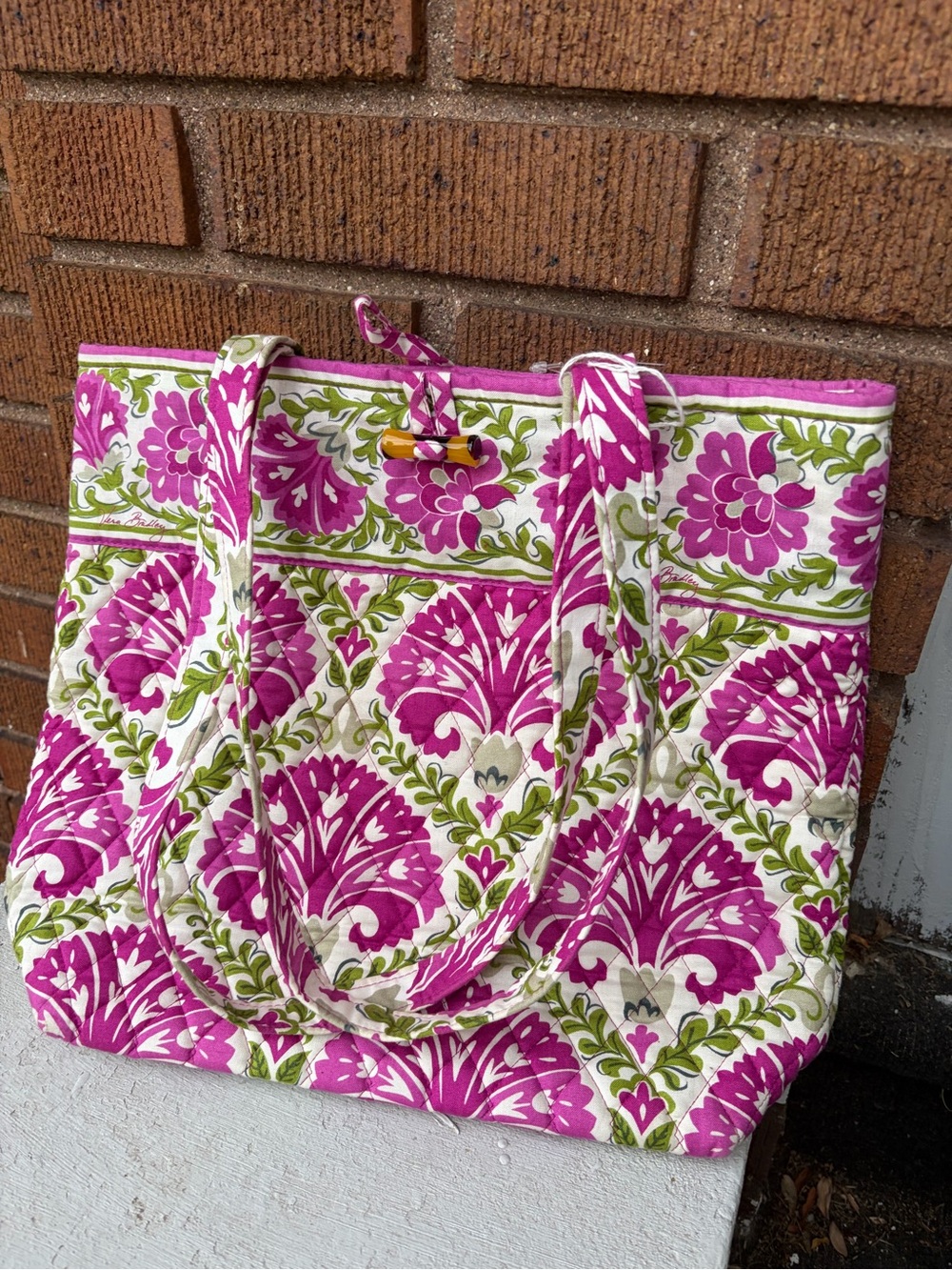 Vera Bradley Quilted Floral Tote in Magenta and Green